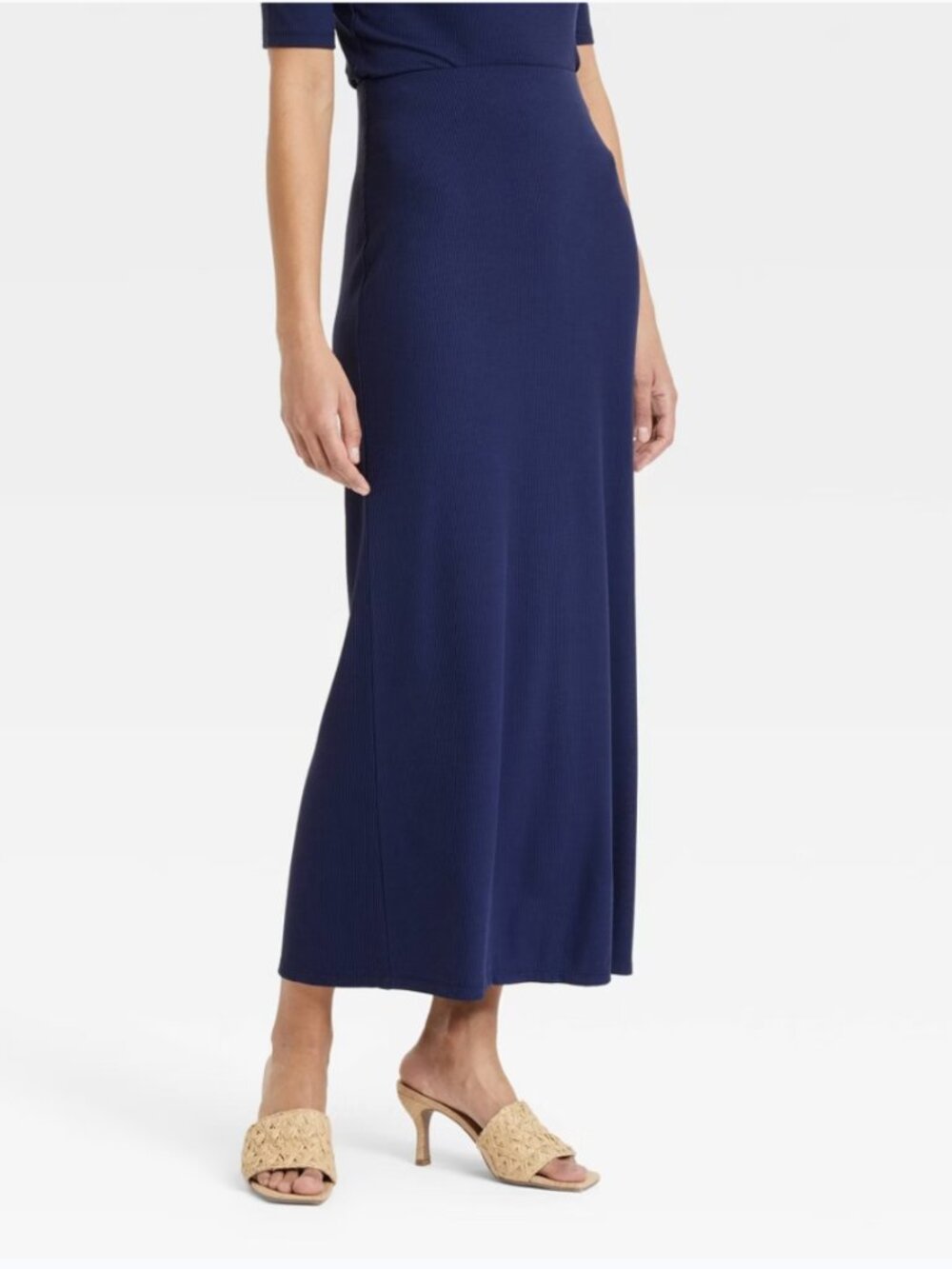 A New Day L Womens Knit Maxi Skirt Pull On Ribbed Lyocell Blend Navy